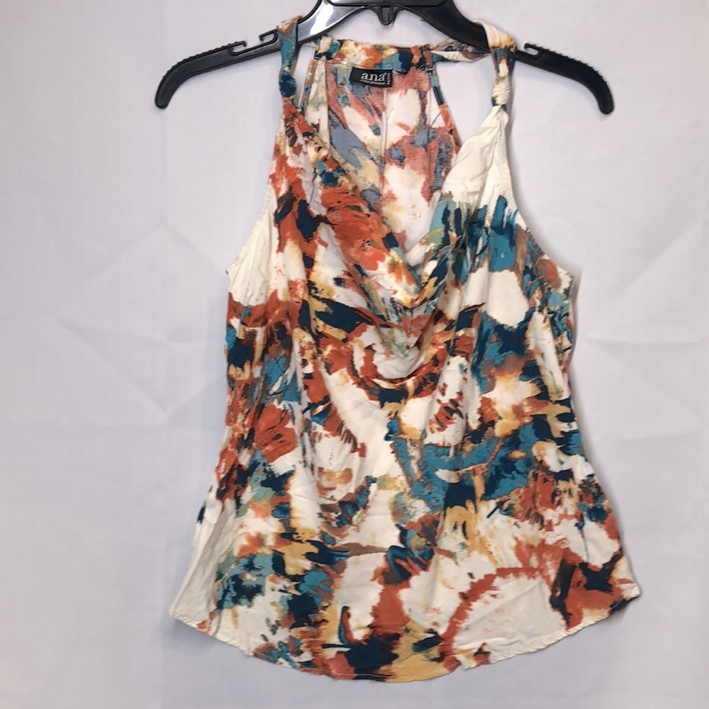 A.N.A Teal Rust Mustard Green Cream Blouse, Size M